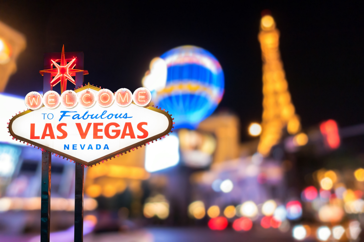 las vegas strip with the famouse sign and blurred background